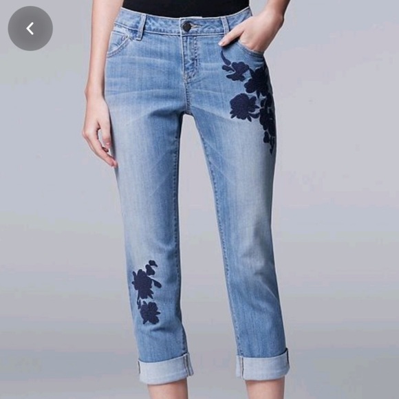 Simply Vera Vera Wang | Pants u0026 Jumpsuits | Simply Vera Vera Wang  Embroidered Capri Jeans Size 2 | Poshmark